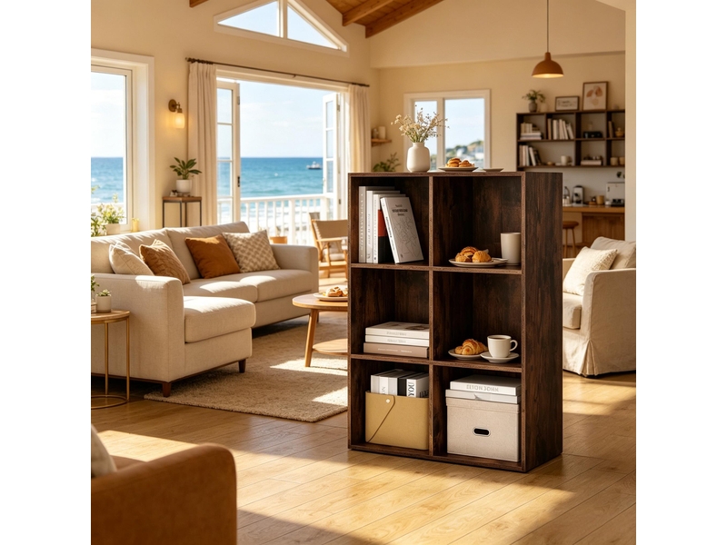  Bibliothèque cube ouverte, étagère rangement moderne, meuble présentoir et buffet chêne élégant  - Conforama E
