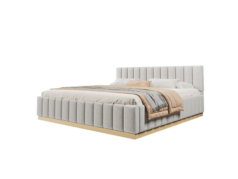 Lit double rembourré 180x200 cm avec tête de lit rembourrée, sommier à lattes inclus, couchage 2 places pour chambre, sans matelas, chenille gris Seren Glow - Conforama A