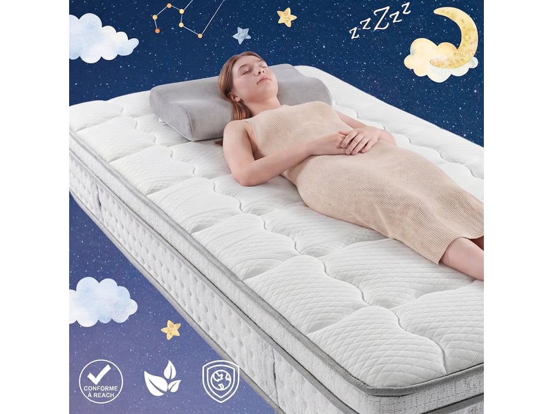  Matelas 90x200 ressorts ensachés, matelas hybride mousse à froid, matelas 1 personne  - Conforama D
