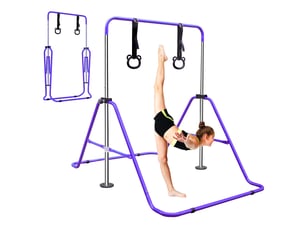 Barre de gymnastique enfant réglable 99,06x144,78x129,54 cm – violette – anneaux et pliable pour rangement