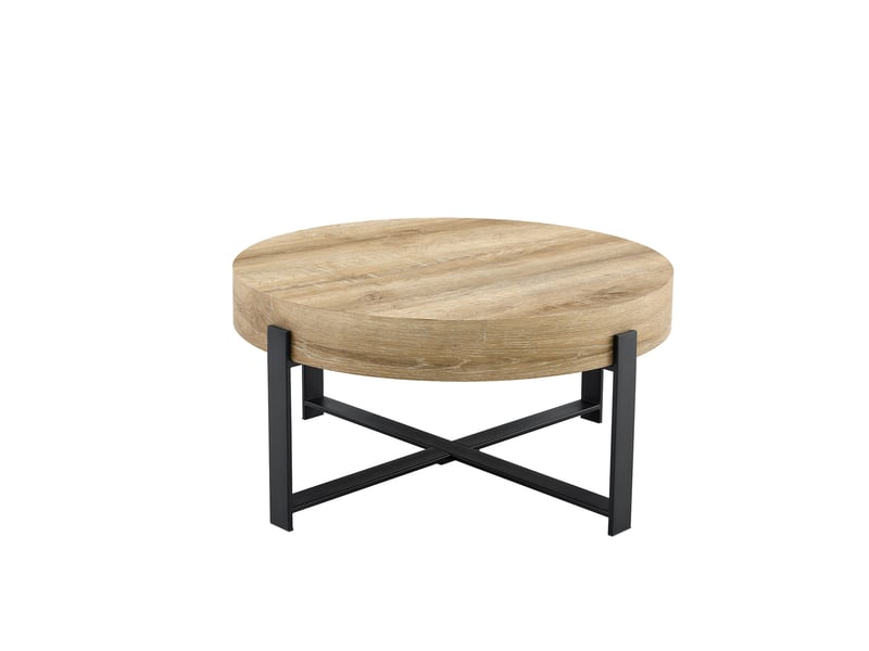  Table basse ronde avec plateau épais et structure croisée en métal, style industriel, pour salon, 68 × 36 cm  - Conforama A