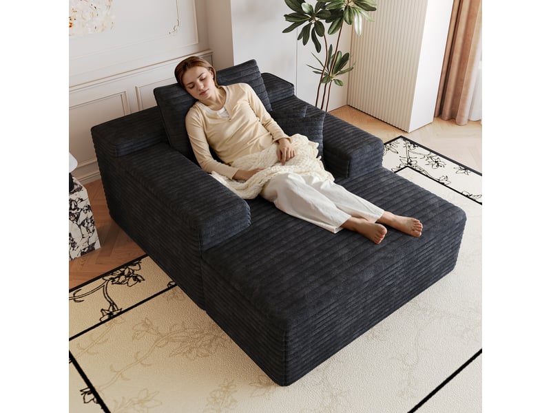 Canapé velours côtelé noir modulable en mousse, méridienne assise profonde sans montage, 115x159 cm - Conforama D