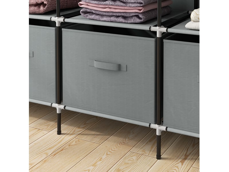  Armoire en tissu avec 2 penderies, 10 niches et 4 tiroirs amovibles pour rangement, gris foncé, 166 × 42,5 × 169,5 cm  - Conforama E