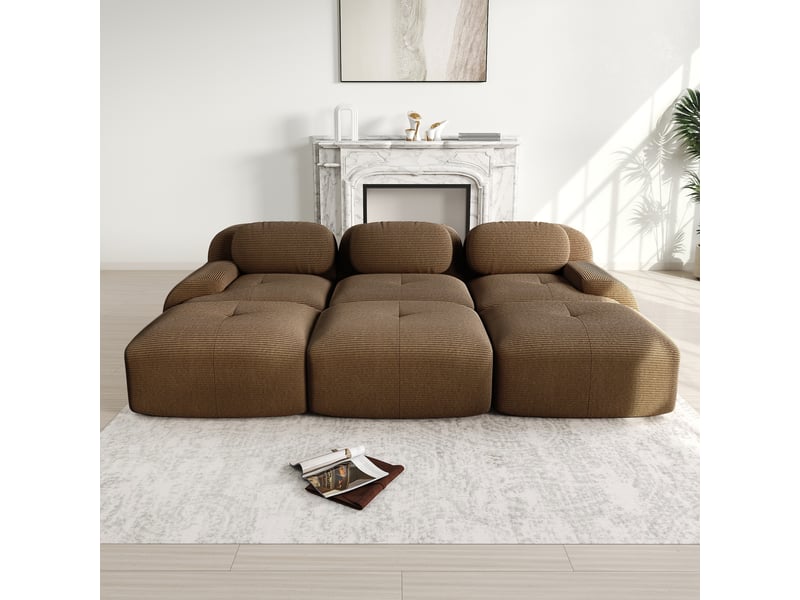 Canapé modulable 3 places en velours côtelé brun, 298 x 178 x 70 cm, sans armature, sans montage, livré compressé, base antidérapante, pour le salon CARDUME ESTIVAL - Conforama B