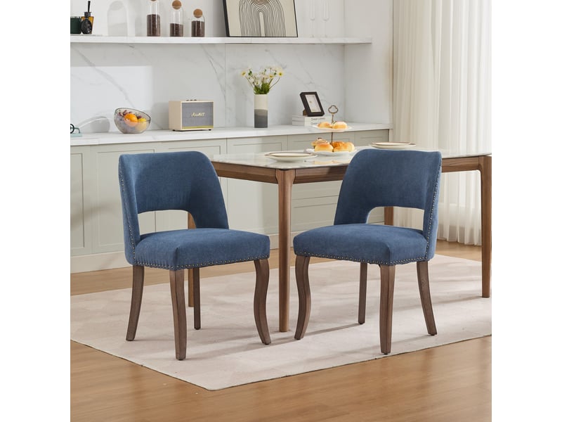  Chaises de salle à manger de1870bl bleues lot de 2 avec revêtement tissu et cadre bois moderne  - Conforama B