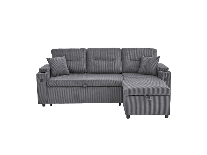 Canapé d'angle convertible ,3 places, avec rangement, porte-gobelets, port usb-c,212 x 136 x 86 cm,gris - Conforama A