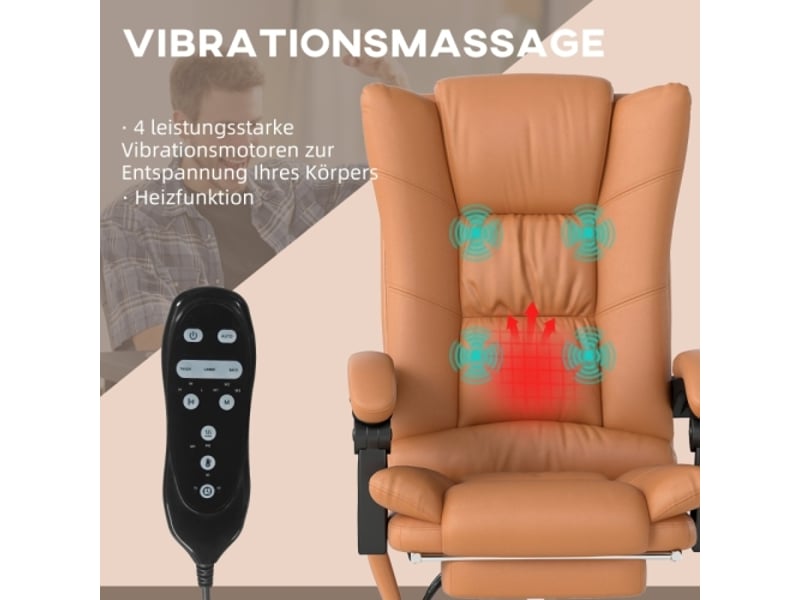  Chaise de bureau massante, chauffante, inclinable, réglable en hauteur, marron clair  - Conforama B