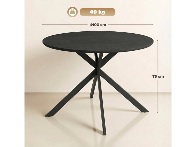 Table de salle à manger ronde pour 4 personnes avec pieds en acier croisés, style industriel, en bois, noir - Conforama D
