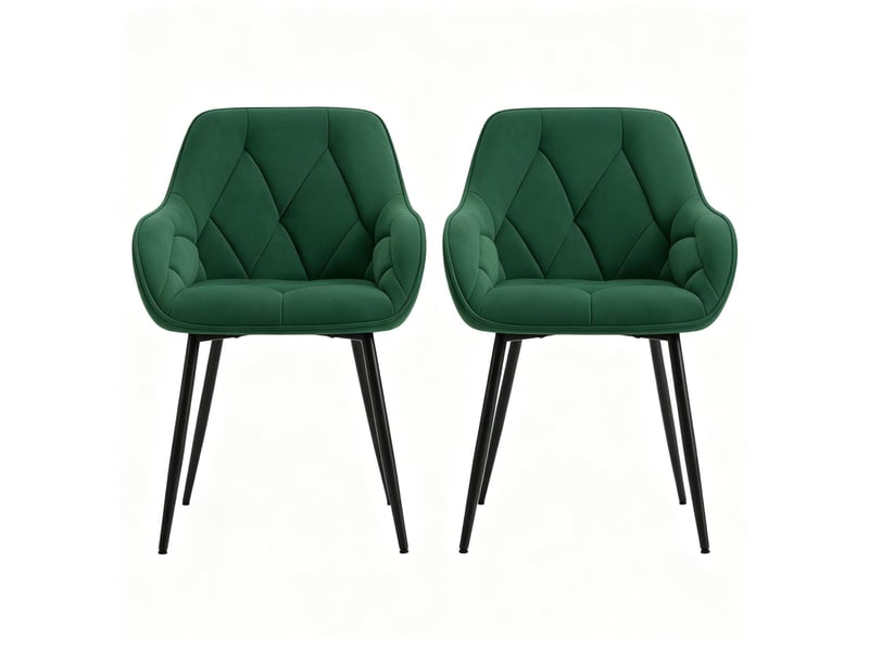 Lot de 2 chaises de salle à manger 45,5x45x83,5 cm vert foncé en velours, pieds métalliques réglables - Conforama A