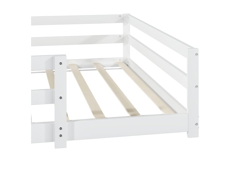  Lit montessori enfant 140x200 cm blanc en bois de pin avec sommier  - Conforama R