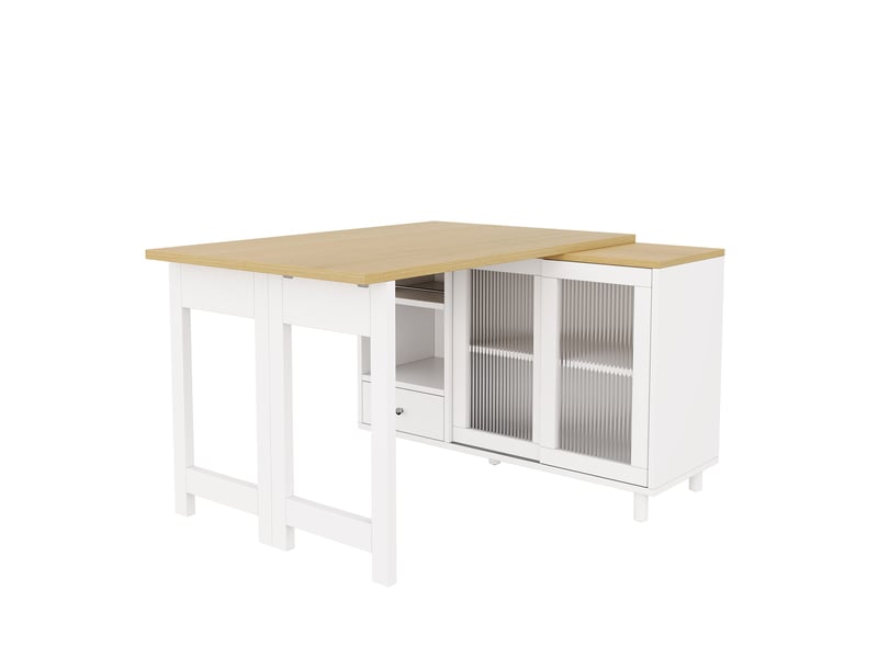 Table à manger pliante extensible 120 cm avec rangement, mdf, blanc et naturel  - Conforama A
