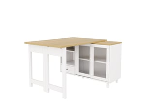 Table à manger pliante extensible 120 cm avec rangement, mdf, blanc et naturel