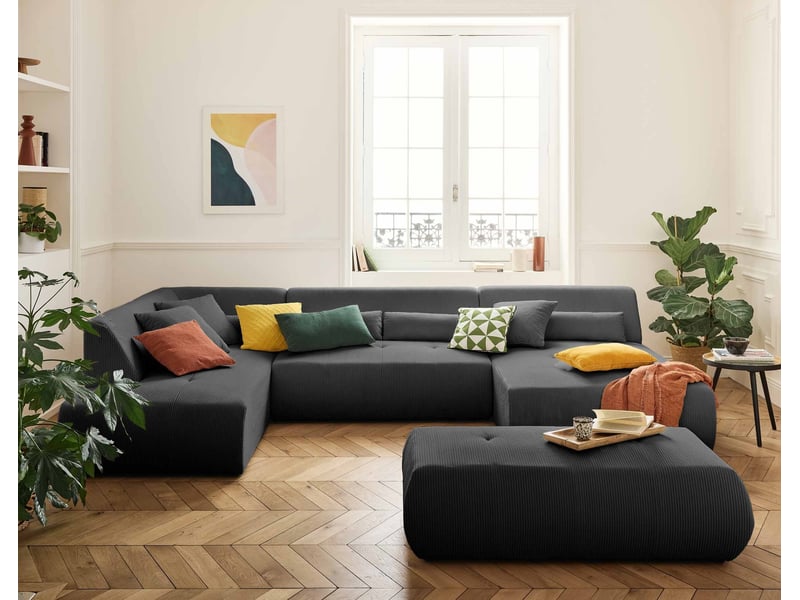  Onyx - canapé panoramique d'angle gauche 7 places - en velours côtelé - lisa design - gris foncé ONYX - Conforama D