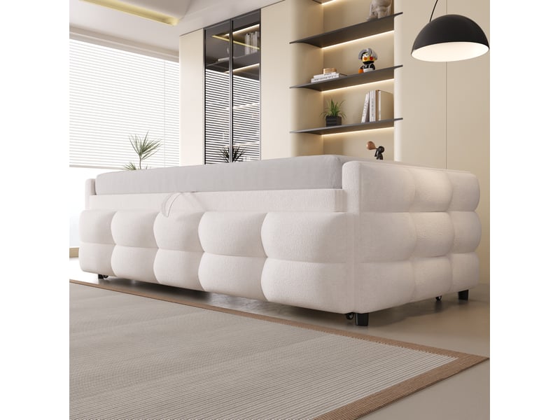 Lit gigogne 90-180x190 cm, lit enfant, lit 2 place, multi gain d'espace, pour chambre, tissu teddy, beige sans matelas  - Conforama D