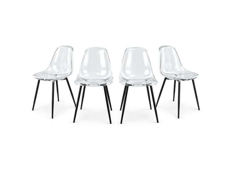  Chaises de salle à manger lot de 4 avec pieds antidérapants  - structure métal, plastique - noir transparent  - Conforama A