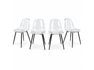 Chaises de salle à manger lot de 4 avec pieds antidérapants - structure métal, plastique - noir transparent