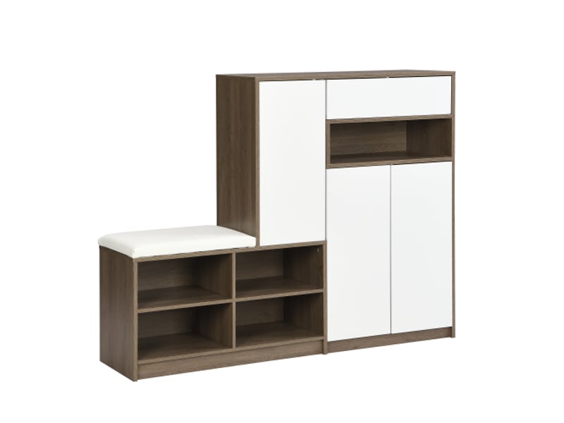  Banc rangement chaussures blanc avec sige rembourr - armoire multifonction tagres rglables 140x35x110 cm pour c meuble a chaussure  - Conforama A