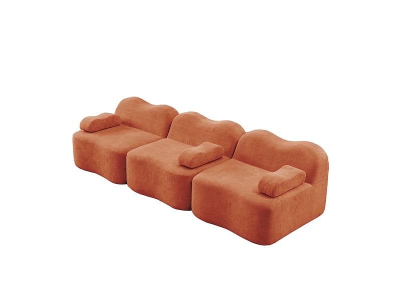  Canapé modulaire 3 places en velours orange, assise profonde, forme ondulée et mousse haute densité 32d pour salon  - Conforama W