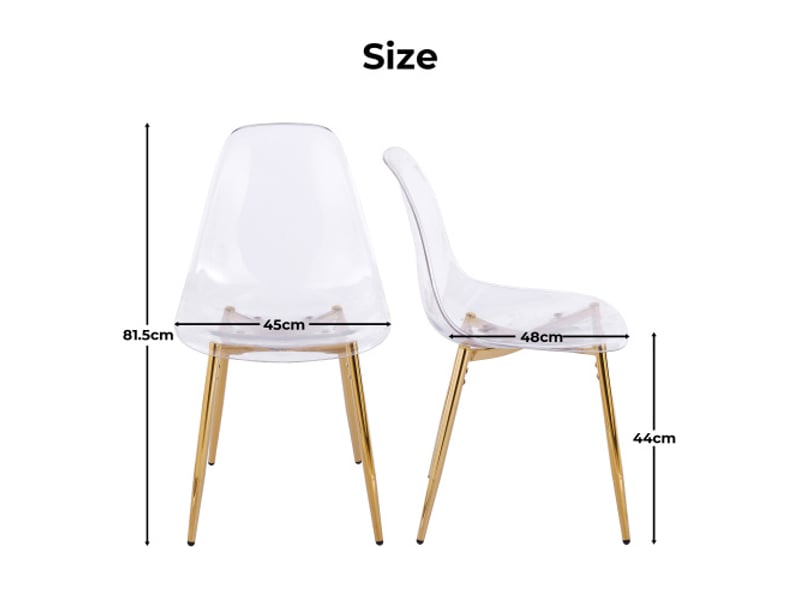  Chaises cuillères en acrylique transparentes avec pieds dorés – ensemble de 4 pour salle à manger, design moderne chic  - Conforama C