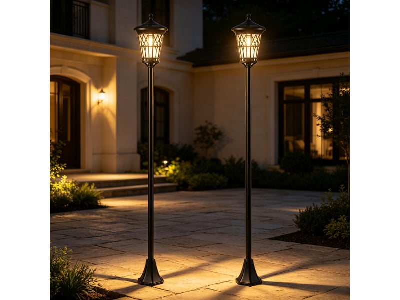 Lot de 2 lampadaires solaires de jardin 1,86 m, hauteur réglable, acier inoxydable noir - Conforama B