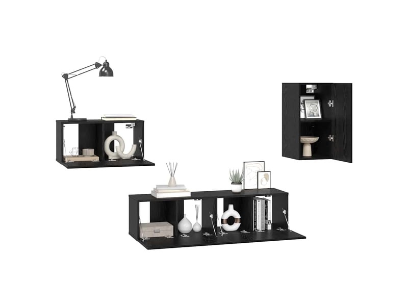  Ensemble meuble tv - banc tv - meuble de rangement 4 pcs chêne noir bois d'ingénierie  - Conforama C