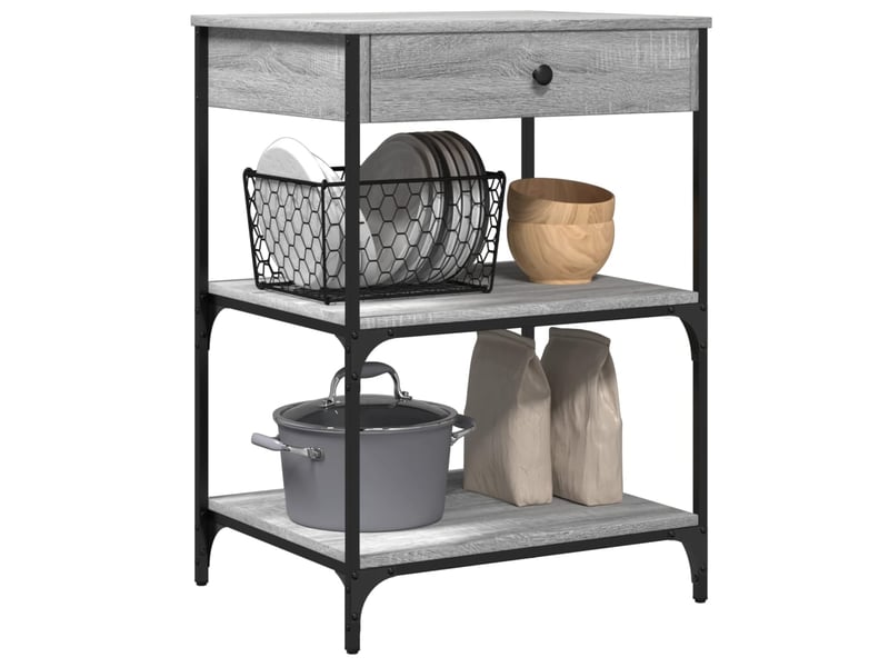  Desserte de cuisine, chariot de rangement sonoma gris 60x48x89,5 cm bois d'ingénierie  - Conforama E