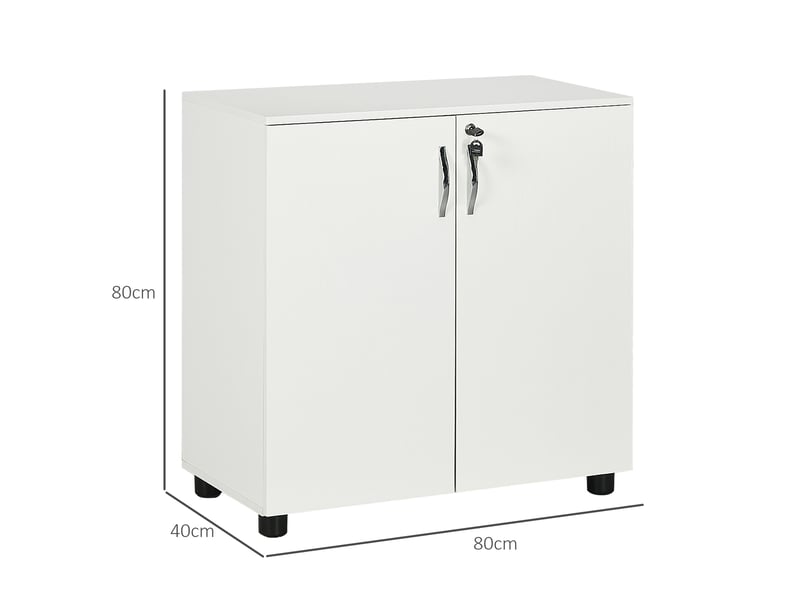  Armoire de bureau à 2 niveaux, meuble de rangement bureau avec 2 portes, serrures et clés, blanc, 80x40x80cm  - Conforama C