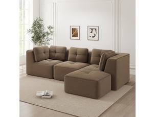 Canapé d'angle modenvie modulaire en velours côtelé marron 3 places avec ottomane 297 x 177 x 69 cm sans montage