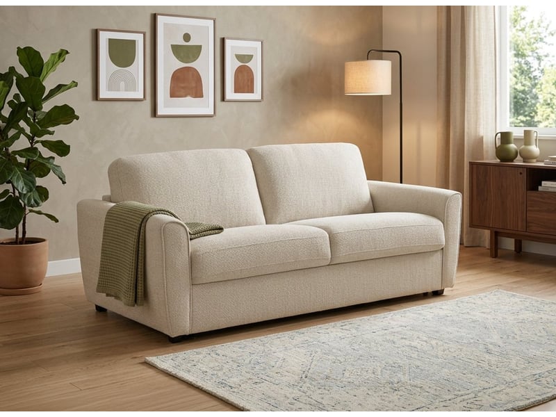  Canapé convertible express 3 places en velours texturé beige kaliana 5278R-3P-BEI - Conforama B