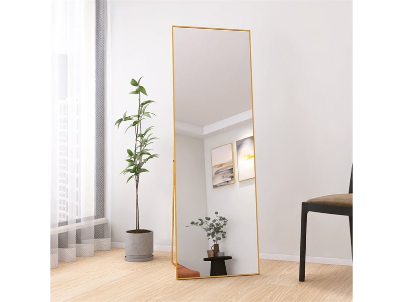  Miroir sur pied 162x53cm - miroir rectangulaire en verre trempé avec cadre en aluminium - doré  - Conforama C