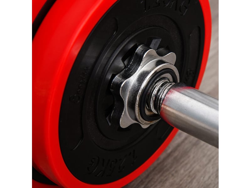 Set d'haltères réglables 20 kg, rouge et noir, en fer et pp, 2 en 1 pour entraînement à domicile - Conforama E