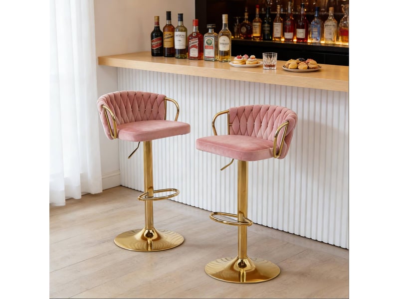 Lot de 2 tabourets de bar réglables et pivotants en velours rose - Conforama B