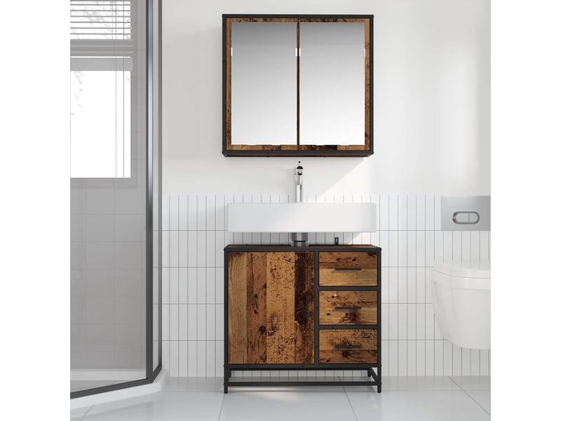 Ensemble de mobilier de salle de bain 2 pc bois ancien cf64020 - Conforama D