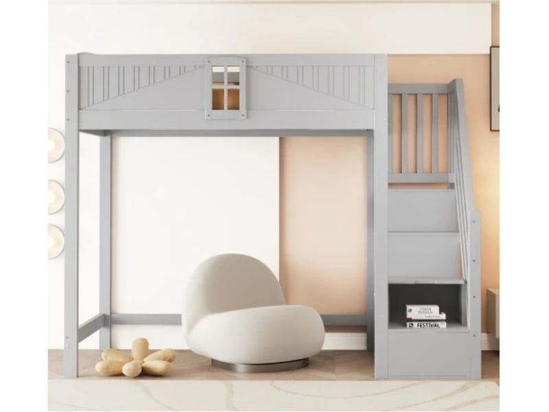 Lit superposé enfant 90×200, échelle 4 marches, garde-corps, pinmdf, blanc - Conforama B