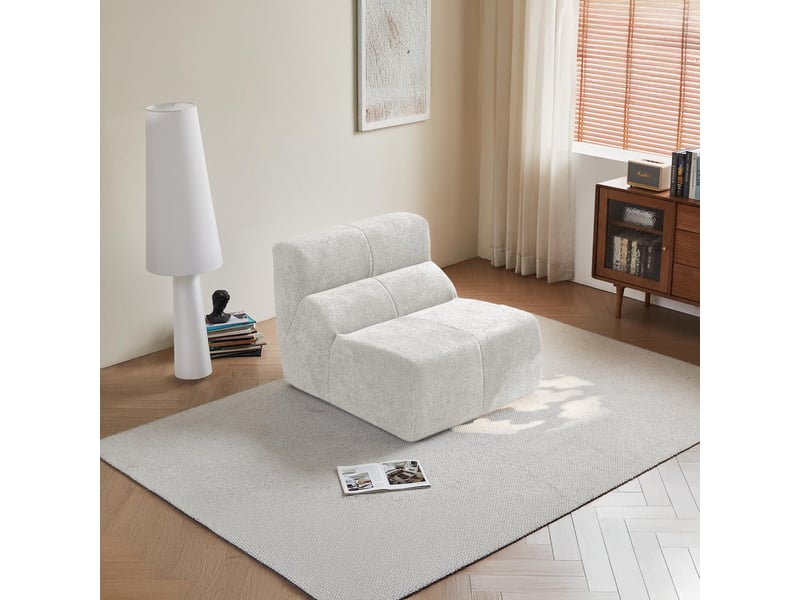  Canapé parresseux - fauteuil simple relax une place - canapé de sol - en velours doux - blanc  - Conforama B