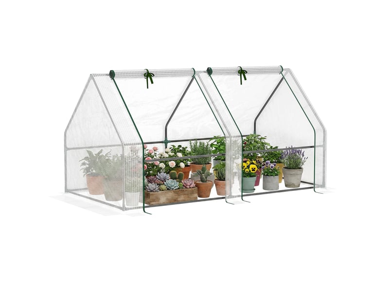  Mini serre de jardin mini serre tunnel 180l x 90l x 90h cm toit pointu acier pe 140 gm² anti-uv fenêtres avec  - Conforama A