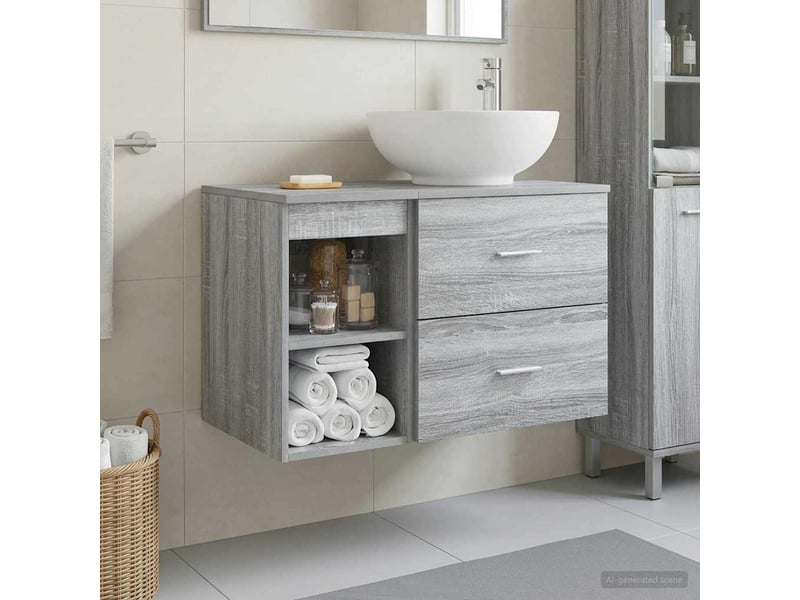  Ensemble de mobilier de salle de bain 2 pcs sonoma gris shl3472  - Conforama B