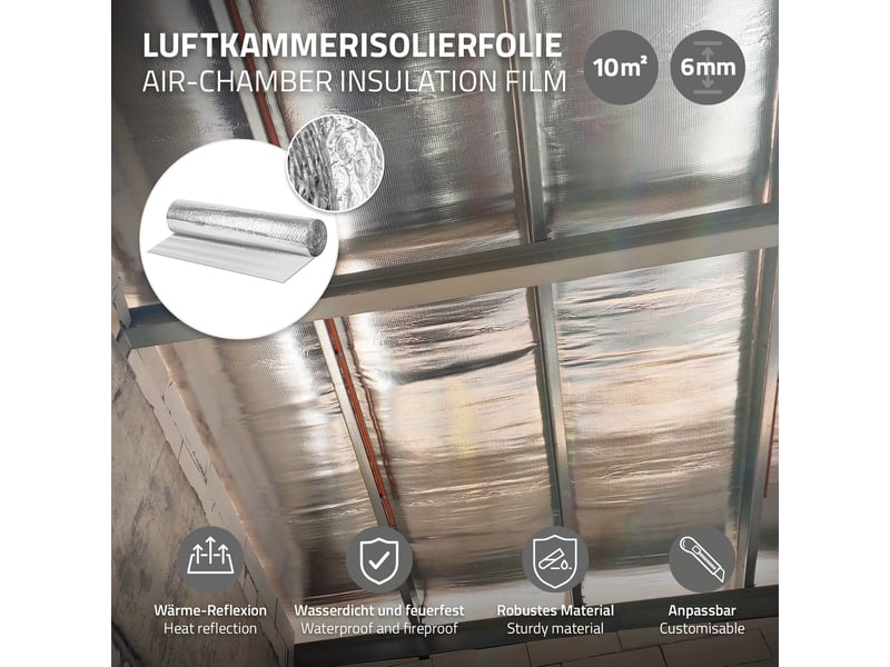 Ecd germany isolant thermique réfléchissant en aluminium à bulles, 1 x 10 m, film double face 6 mm, protection anti-froid et chaleur, découpable, imperméable, ignifuge, pour fenêtres murs tuyaux sols ECD Germany GmbH - Conforama B