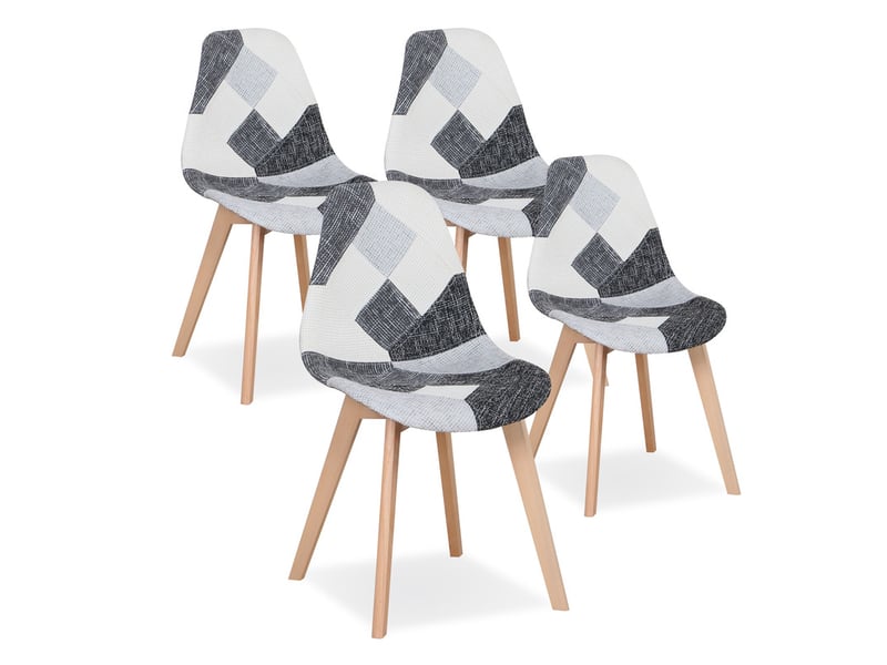  Lot de 4 chaises patchwork - chaises de salle à manger - pieds en hêtre(noir blanc et gris) - style rétro  - Conforama A