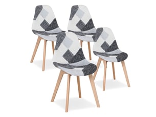 Lot de 4 chaises patchwork - chaises de salle à manger - pieds en hêtre(noir blanc et gris) - style rétro