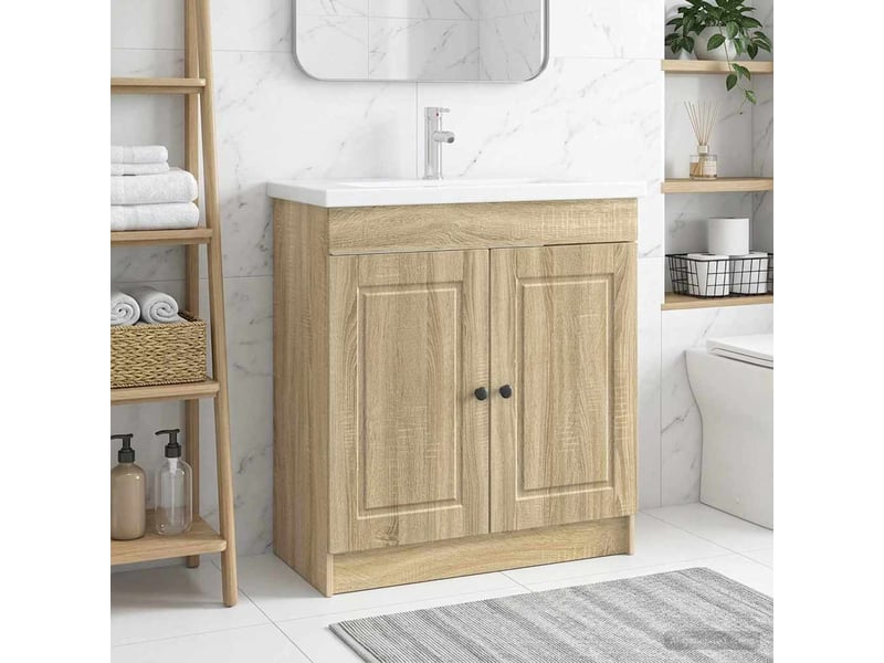  Armoire sous évier de salle de bain, meuble de rangement chêne sonoma shl8038  - Conforama B