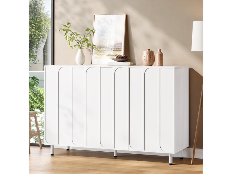  Meuble 2 en 1 buffet et meuble à chaussures 120x37x80 cm, 3 portes, mdf et panneaux de particules blanc  - Conforama D