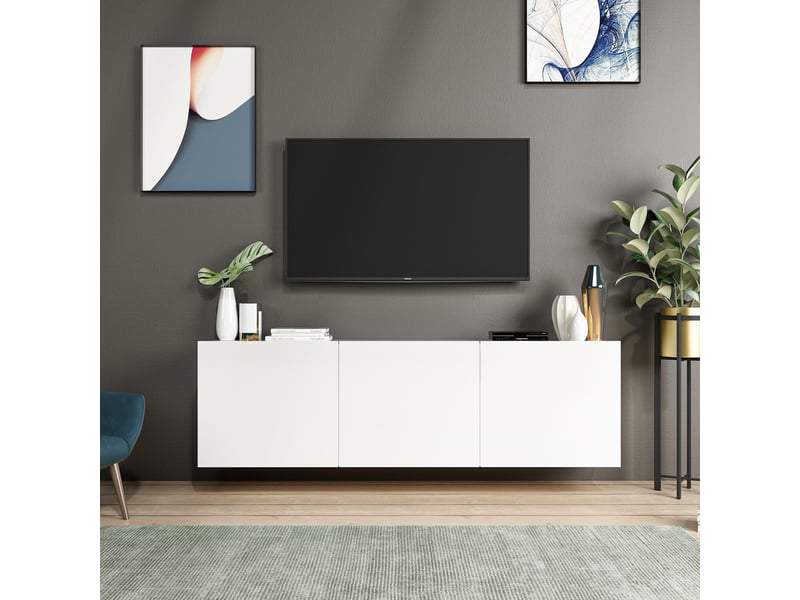  Meuble tv 3 portes blanc  - Conforama D