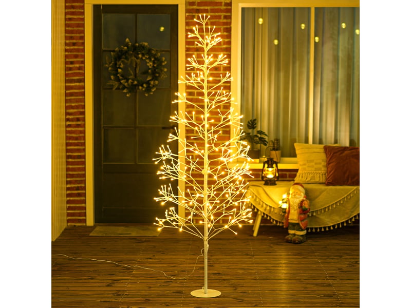  Sapin de noël artificiel avec 384 lumières led blanches et branches flexibles, en polypropylène et acier, ø20 x 180 cm, blanc  - Conforama D