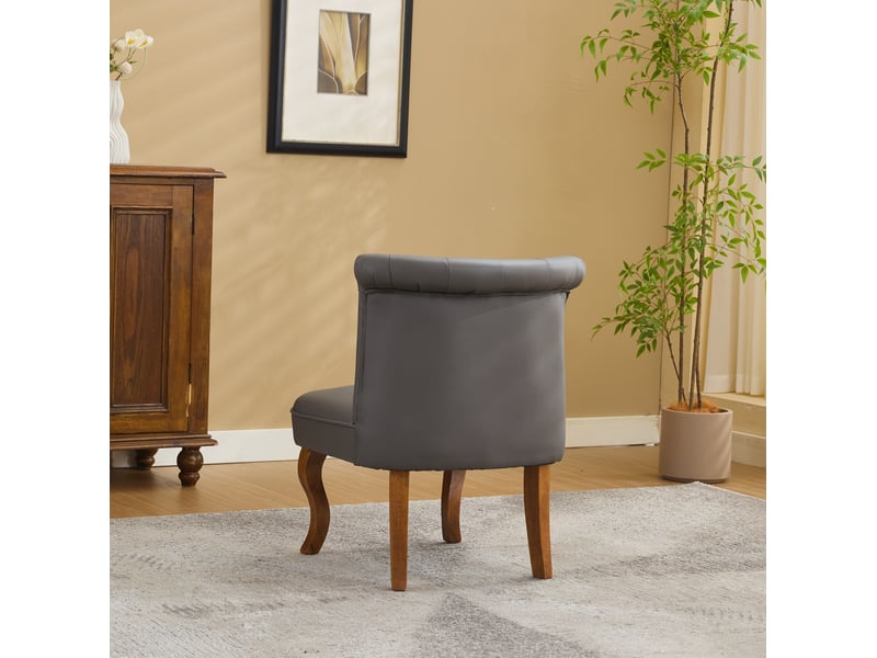  Fauteuil lounge en cuir avec dossier capitonné et pieds en bois, style classique gris  - Conforama D