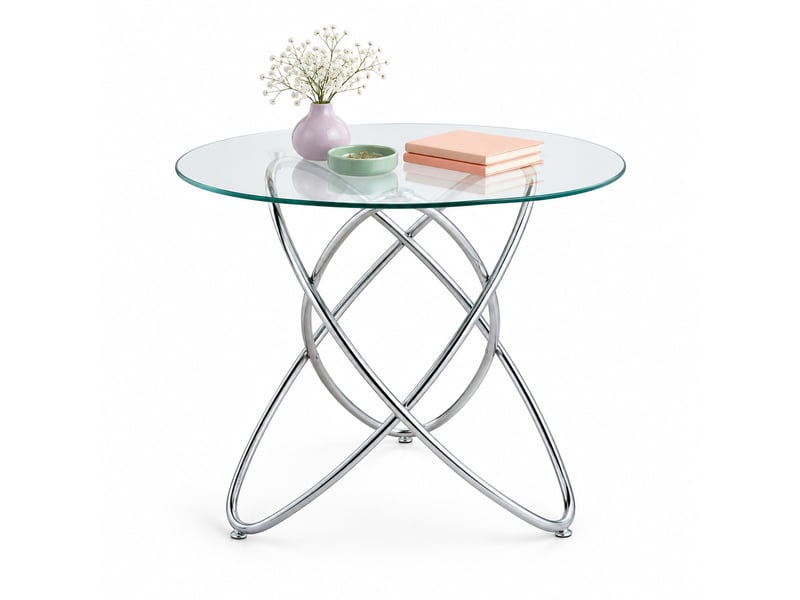  Table à manger ronde 80x80x75 cm en verre trempé et métal chromé  - Conforama A