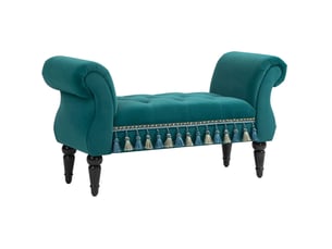 Bout de lit rembourré avec accoudoirs roulés et assise capitonnée, style vintage, en velours vert 117 × 40 × 58 cm