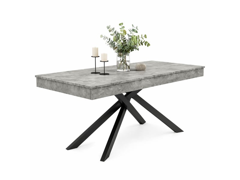  Table à manger extensible, 140-180x80x76 cm, salle à manger, design moderne, plateau mdf, piètement métal, coloris gris  - Conforama A