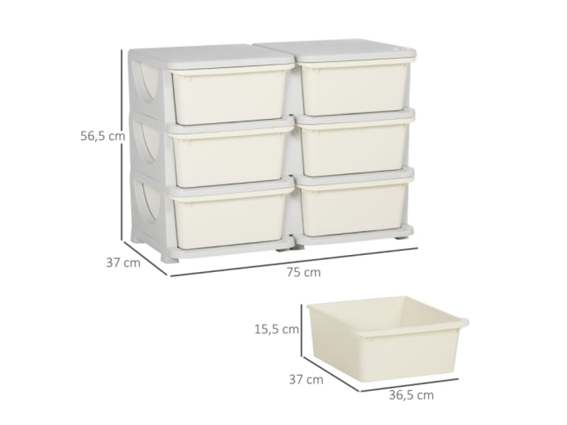  Organiseur jouets crème, 6 tiroirs en plastique, petit meuble de rangement pour enfant  - Conforama C