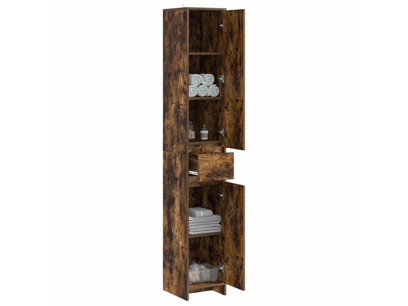 Armoire de salle de bain, meuble de rangement chêne fumé 30x33x190 cm  - Conforama C